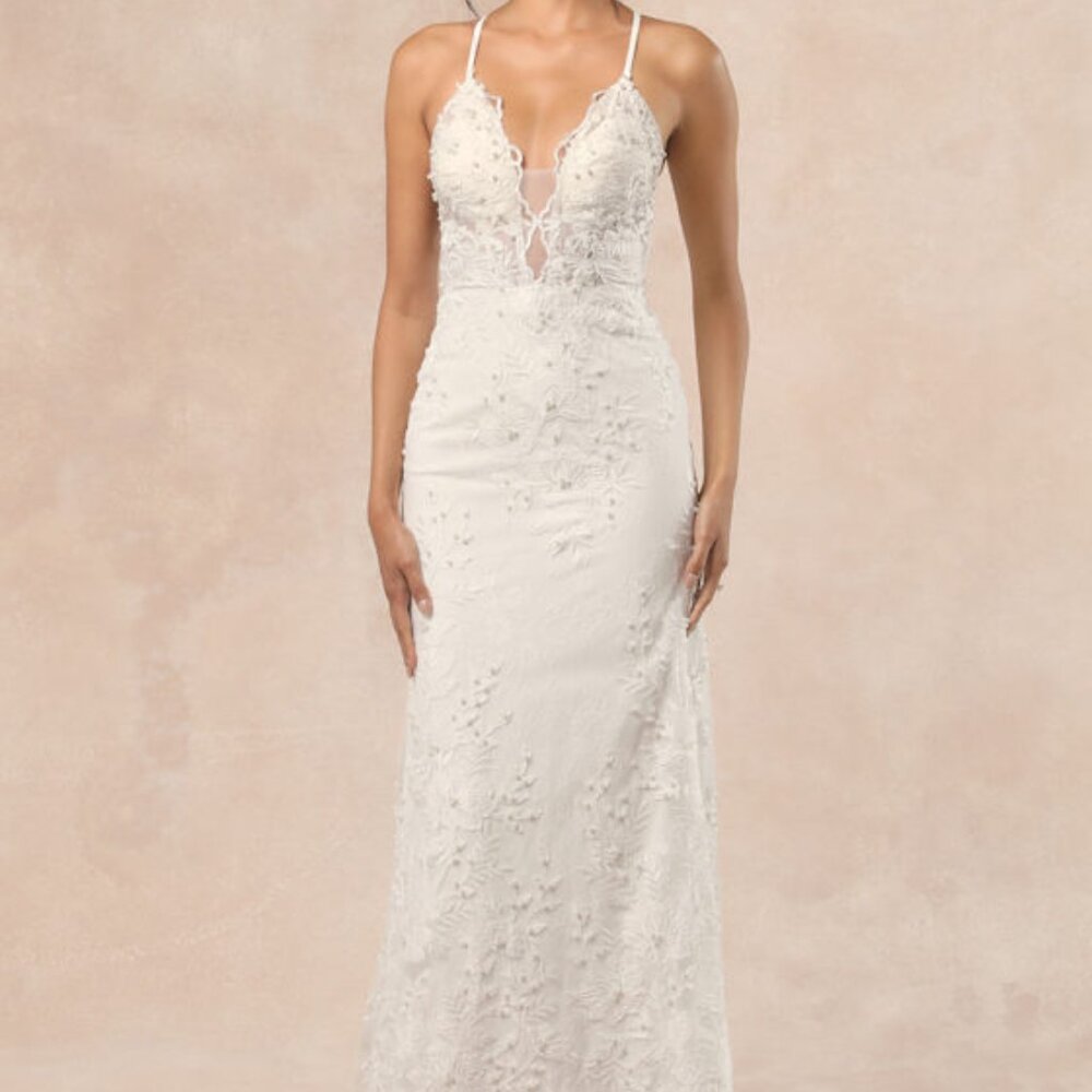 Lulus Enchanting Eternity Ivory Pearl Lace-up Backless Maxi Dress White - Size 6